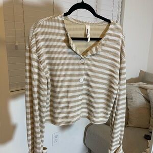 Missguided Beige and White Striped Button-Down Shirt